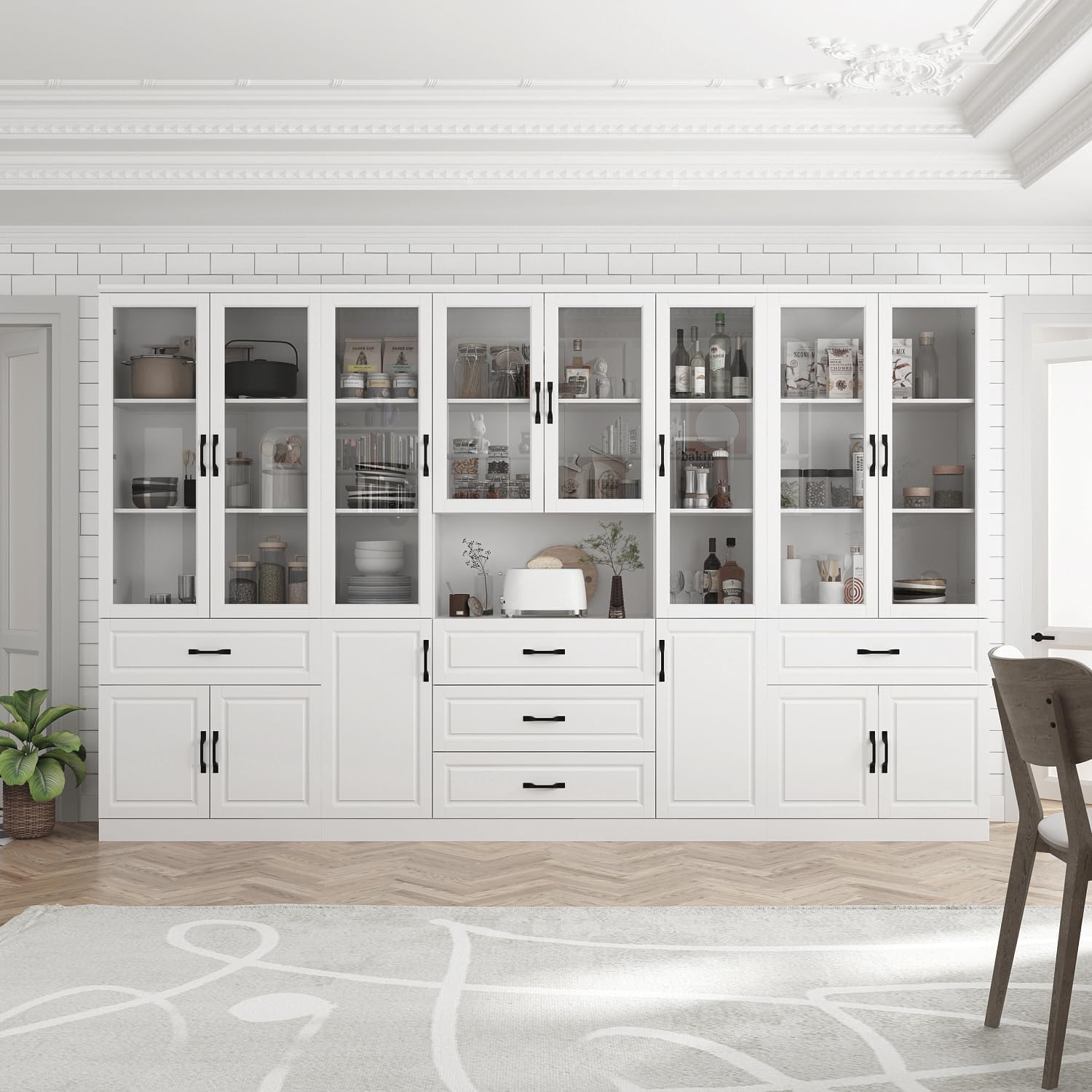 Tall Bookshelf with Glass Doors & Drawers, Large Storage Cabinet Home Office Bookcase with Doors & Shelves, Glass Display Cabinet for Living Room, White (31.5' W x 15.7' D x 78.9' H)