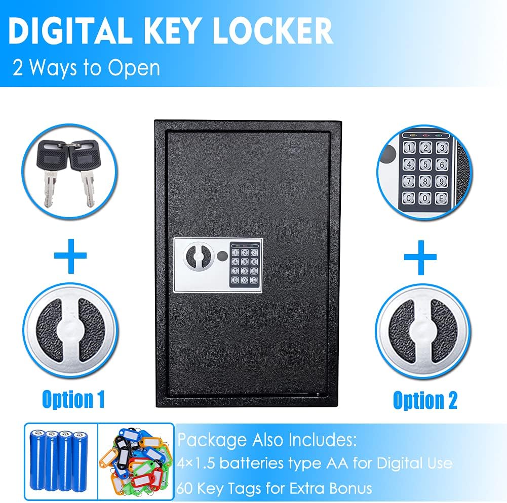 UMEKEN Key Box Wall Mount 200 Position Valet Digital Key Cabinet Lock Box with Code, Electronic Vehicle Key Holder Lockbox with Key Tags, Car Key Organizer Locker Box, Black