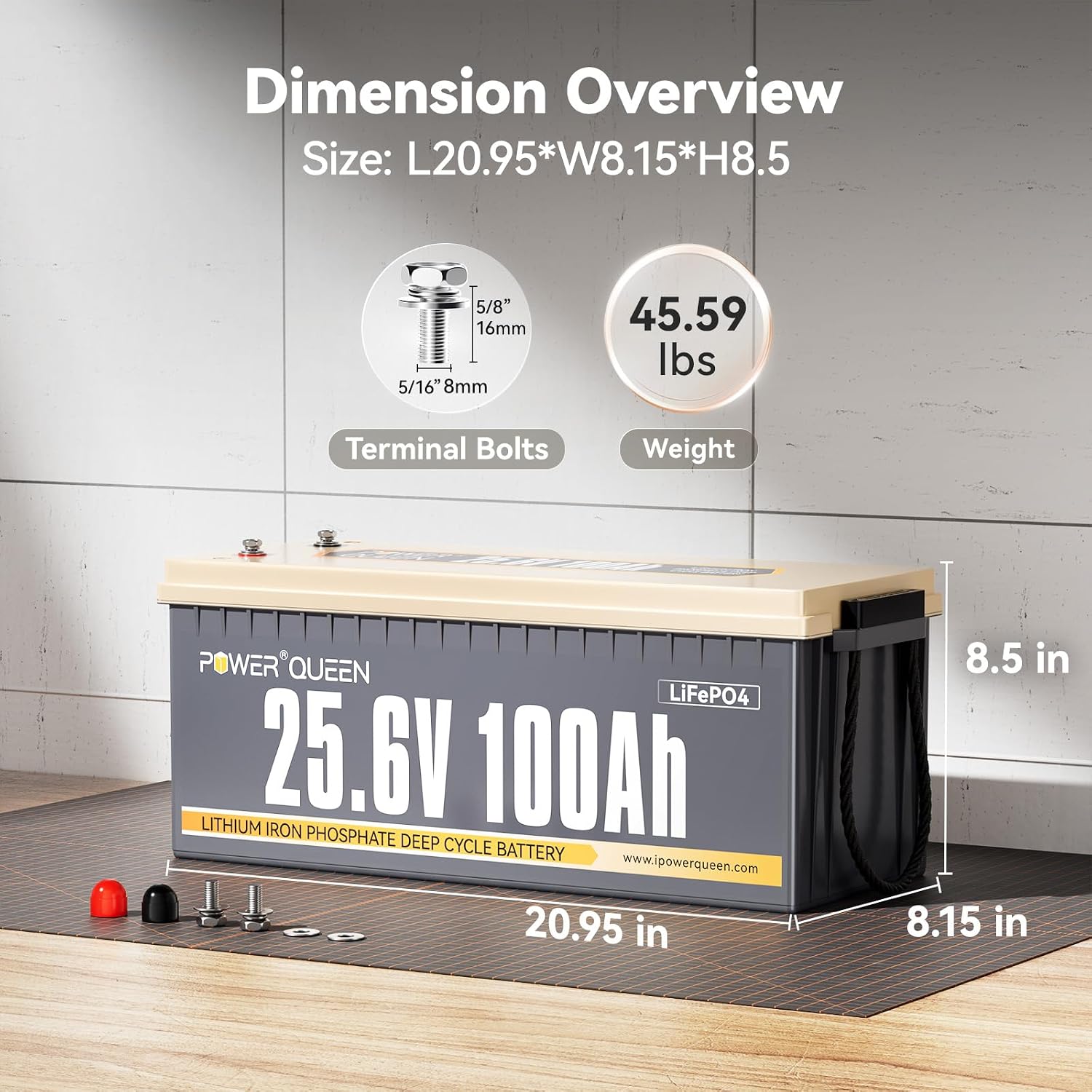 power queen 24V 100Ah LiFePO4 Battery, 100A BMS Protection, 4000-15000 Cycles, 2.56kW Load Power, 2.56kWh Deep Cycle Lithium Battery for Off-Grid Solar Power System, RV, 24V Trolling Motor