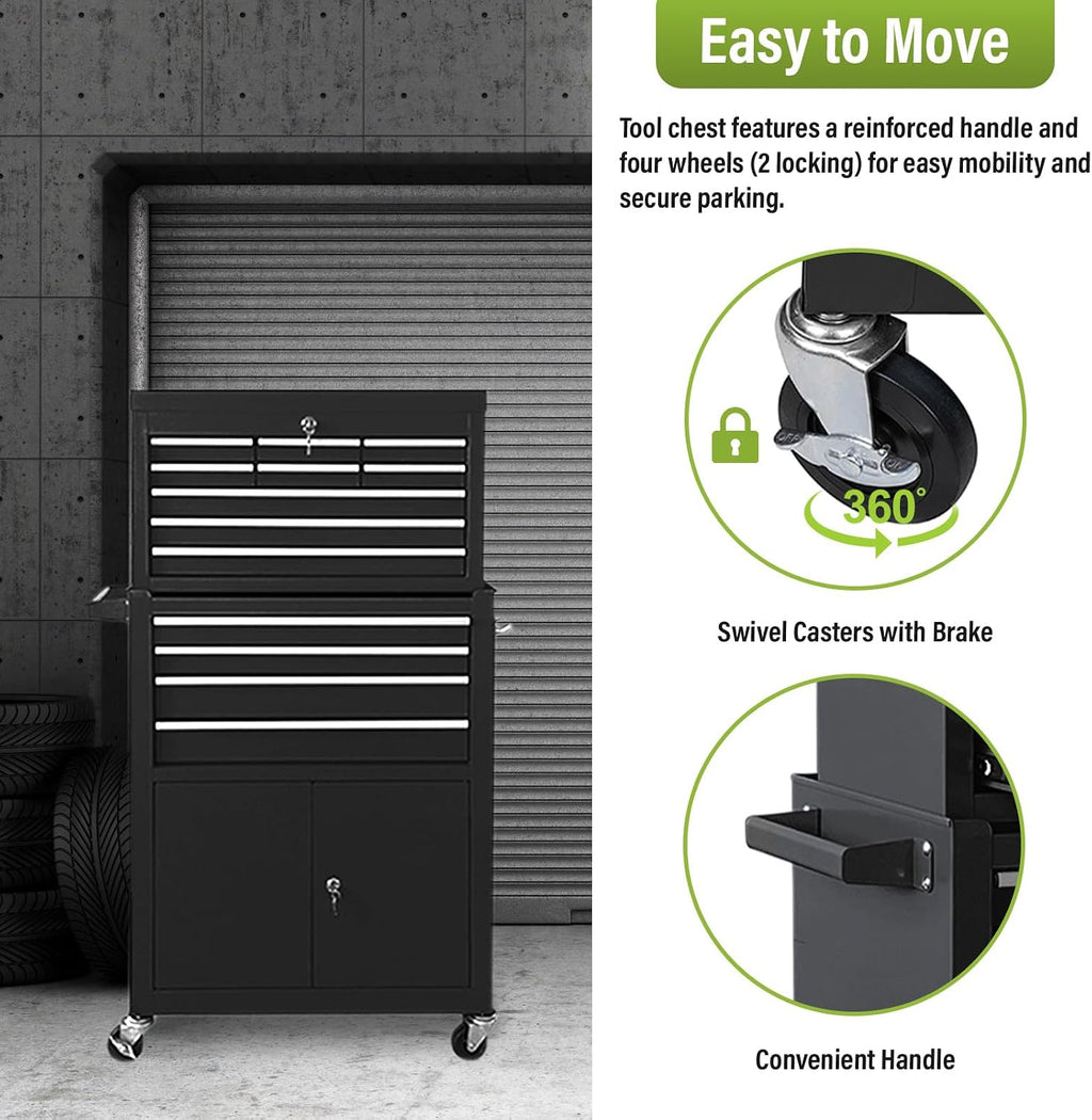 13 Drawers Tool Chest with Wheels, Rolling Tool Box with Drawers, Metal Tool Cabinet for Garage, Workshop(Black)