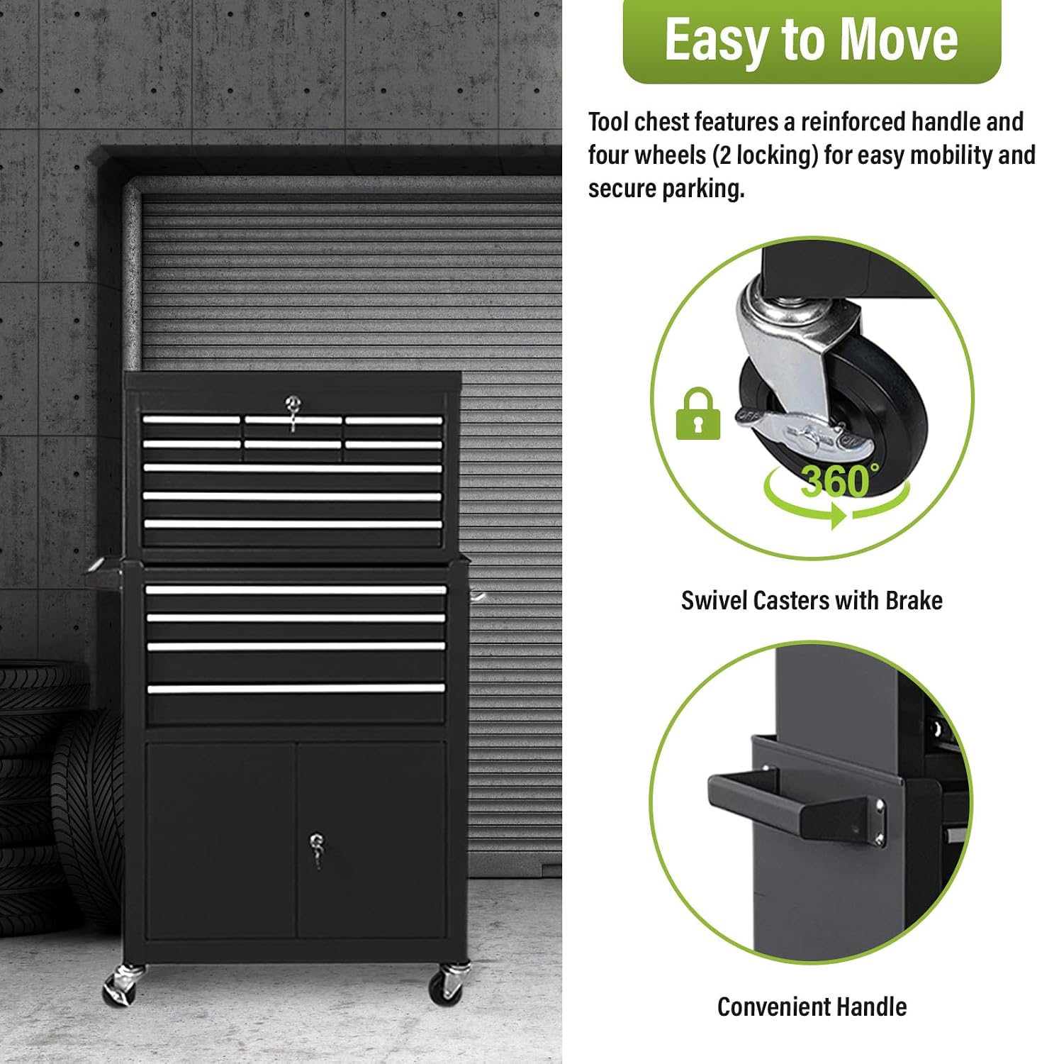 13 Drawers Tool Chest with Wheels, Rolling Tool Box with Drawers, Metal Tool Cabinet for Garage, Workshop(Black)