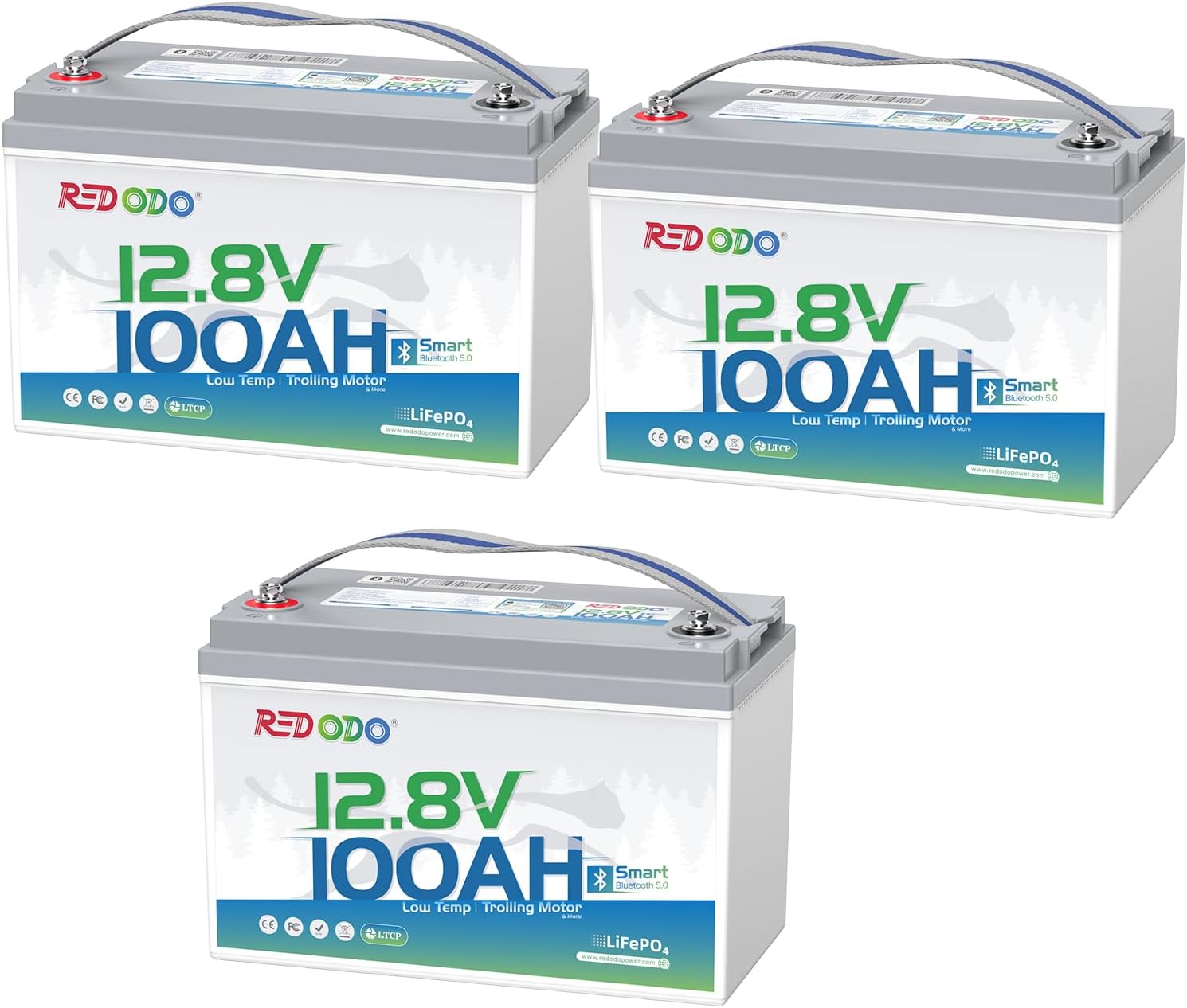 Redodo 3 Pack 12V 100Ah Group 31 Bluetooth LiFePO4 Battery, Low Temp Cutoff Lithium Battery with 100A BMS, Max. 15000 Deep Cycles, Perfect for RV, Trolling Motors, Off-Grid System