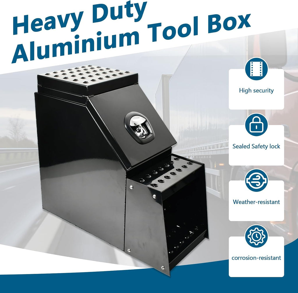 Heavy Duty 12''Aluminum Step Semi Side Mount Truck Tool Box 12'W x 28'L x 25'H with Saddle Step Open Wide Design & T-Handle Latch Lock for Side Storage Black