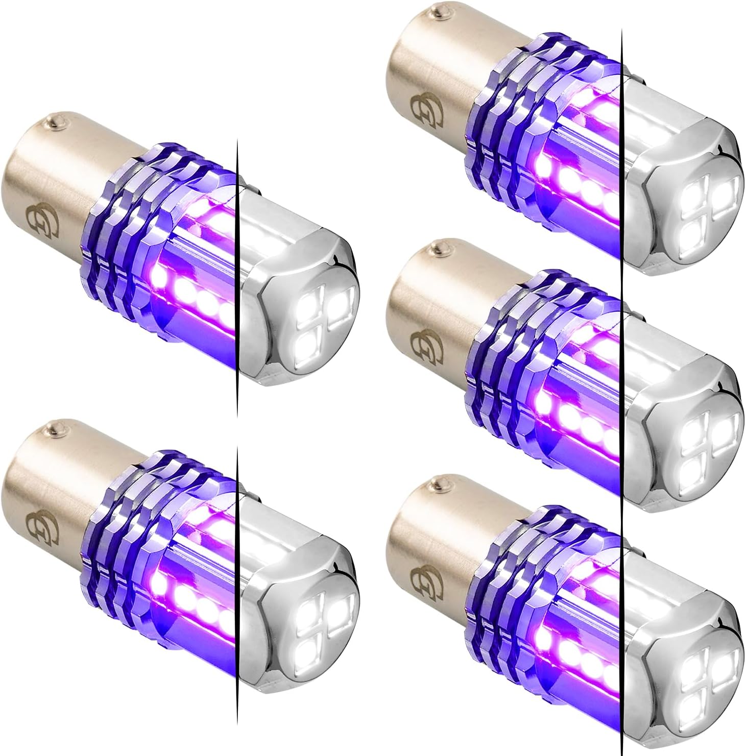 GG Grand General 70833 1157 Dual Color White/Purple 15 LED Tower Bulb, 12V, 5 Pack