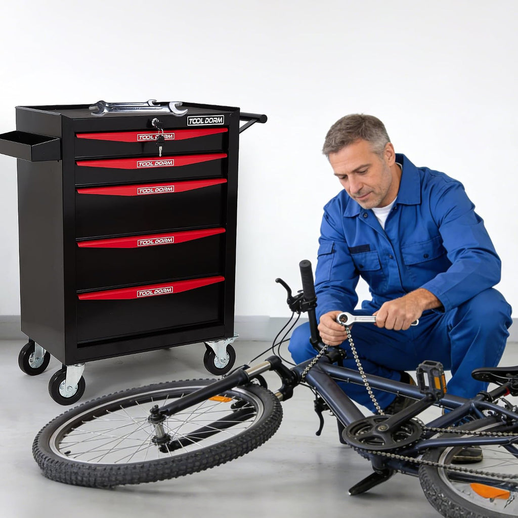 Rolling Tool Chest with Wheels, 5-Drawer Small Tool Cabinet, Metal Rolling Tool Box with Wheels and Locking System for Garage Warehouse Workshop Office Organizers and Storage (Black)