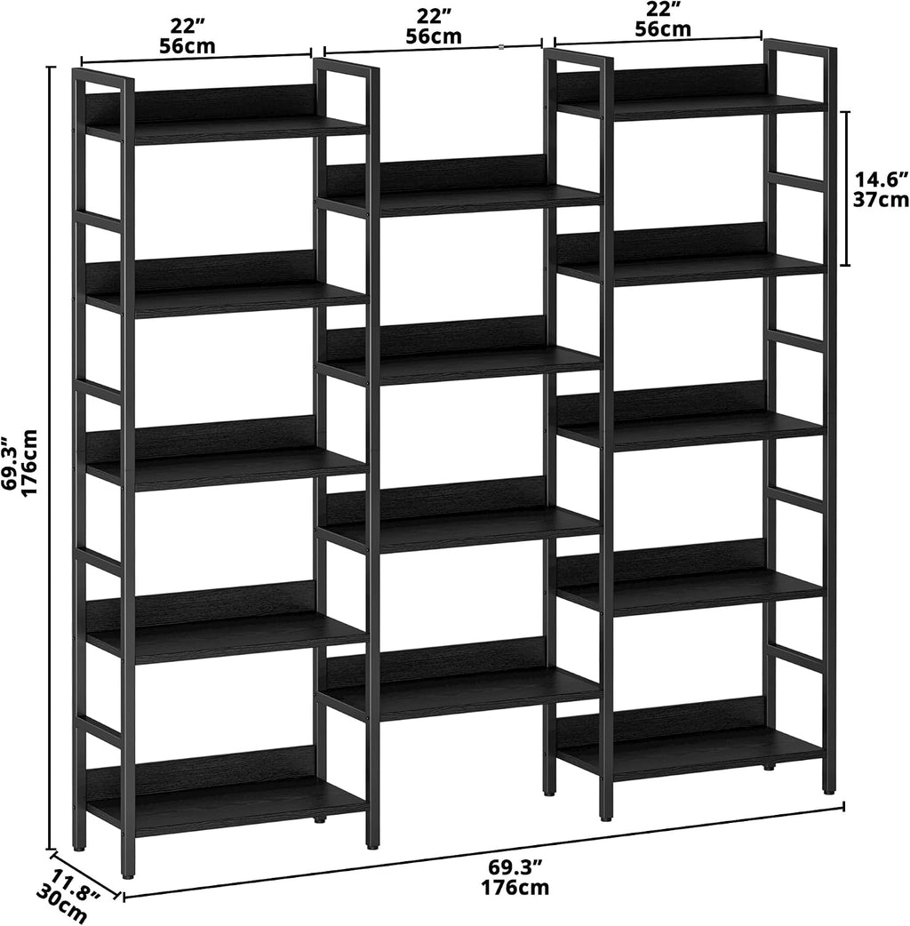 IRONCK Bookshelf, Bookshelves and Bookcases, 5 Tiers Bookshelf with Baffles, Large Book Shelf with Metal Shelving, Triple Wide Shelves for Living Room, Home Office