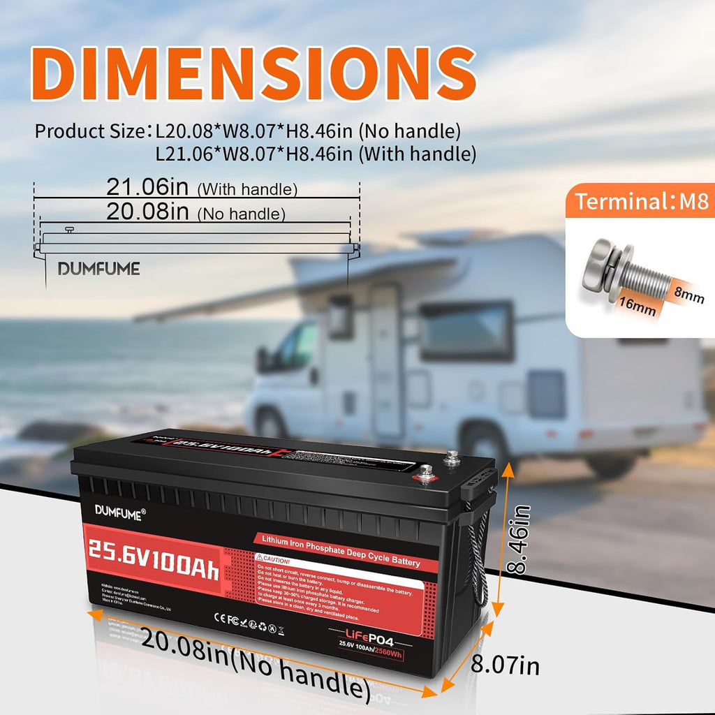 2 Pack 24V 100Ah LiFePO4 Lithium Battery, Built-in 100A BMS, 2560W Power Output, Up to 15000 Cycles, Ideal for RV, and Solar Off-Grid Systems