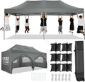 COBIZI 10x20 Pop up Canopy Tent Heavy Duty with 6 Sidewalls, Easy Set-up Commercial Outdoor Party Tents, 100% Waterproof Wedding Gazebo, 3 Height Adjustable with Wheeled Bag,Gray