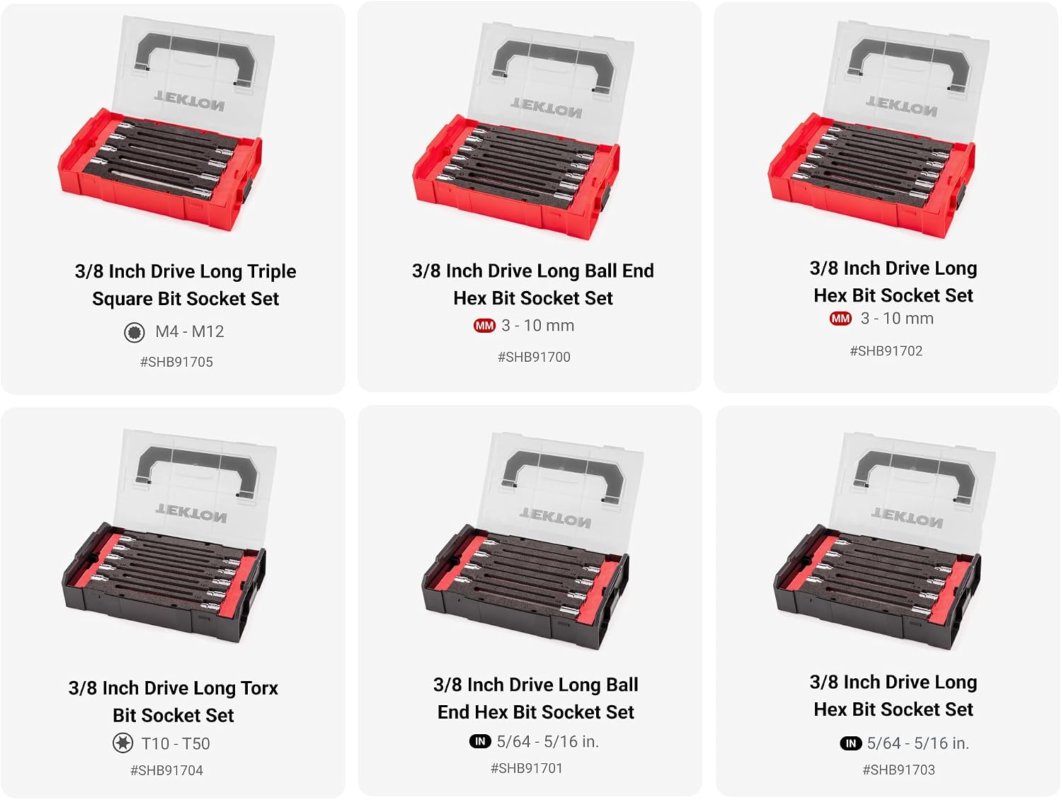TEKTON 3/8 Inch Drive Long Bit Socket Set with Mini Stacking Tool Boxes (56-Piece) | SHB91706