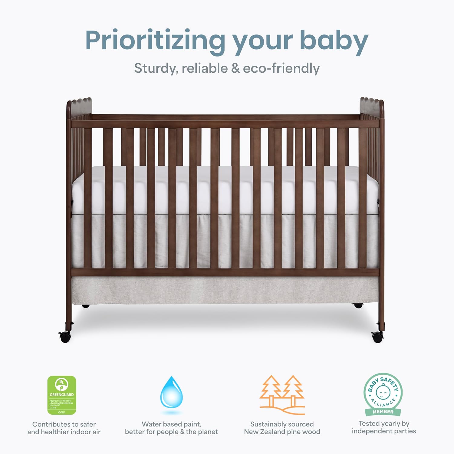 Dream On Me Carson Classic 3-in-1 Convertible Full-Size Baby Crib in Smokey Oak, GreenGuard Gold & BSA, 4 Mattress Heights, Converts to Day & Toddler Bed, Locking Wheels, Classic Nursery Design