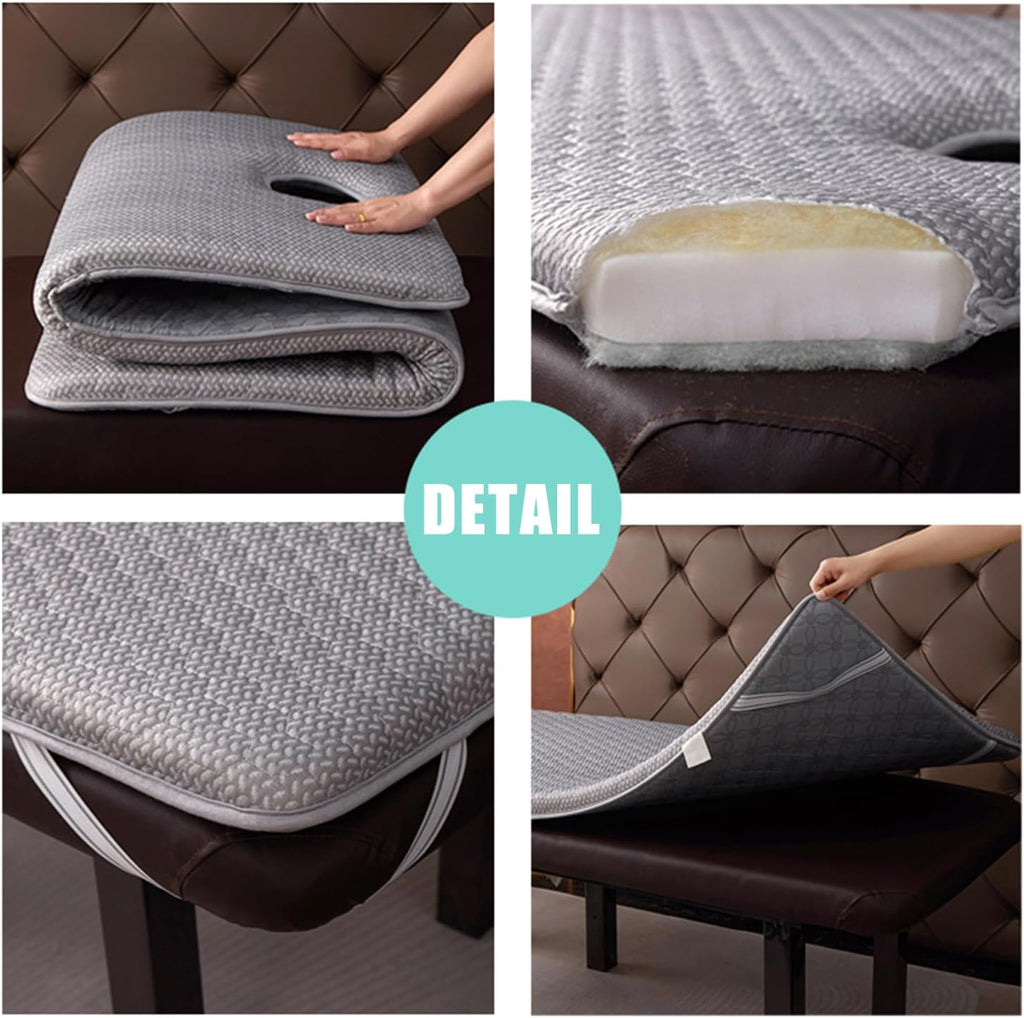 Thicken Topper for Massage Bed 7Cm Spa Massage Table Pad with Elastic Band Beauty Salon Bed Pad Non-Slip Lash Bed Cushion for Beauty and Massage Round Trapezoid Head,Gray/a(r),70 * 190cm(N)
