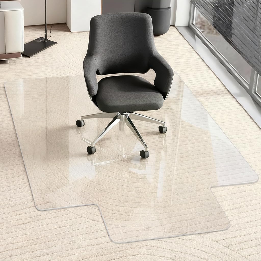 Tempered Glass Chair Mat with Lip, 36'x48' Heavy-Duty Office Floor Protector for Under-Desk Reach, for Carpet & Hardwood, 1/5' Thick