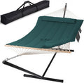 SUNCREAT Hammocks Two Person Hammock with 12ft Stand Included, Max 475lbs Capacity, Heavy Duty Free Standing Hammock, Dark Green