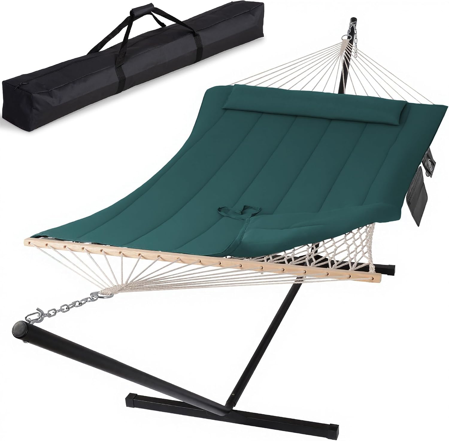 SUNCREAT Hammocks Two Person Hammock with 12ft Stand Included, Max 475lbs Capacity, Heavy Duty Free Standing Hammock, Dark Green