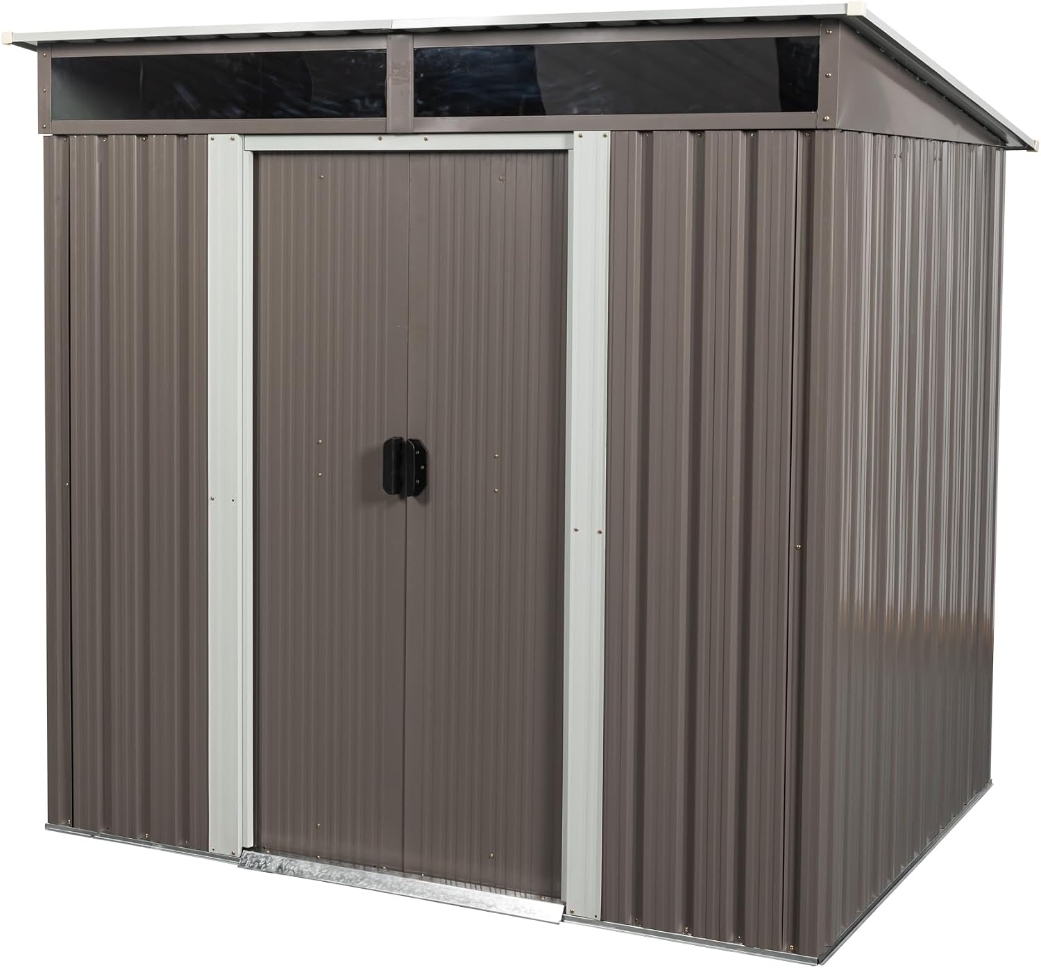 6x5 ft Outdoor Metal Storage Shed with Foundation Frame, Galvanized Steel Tool Shed with Lockable Sliding Door, Transparent Plate and Air Vent, Waterproof Garden Storage House for Backyard, Patio