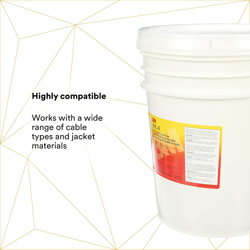 3M Wire Pulling Lubricant Gel WL-5, 5 Gallons | Excellent Lubricant for Pulling a Wide Variety of Cables Types