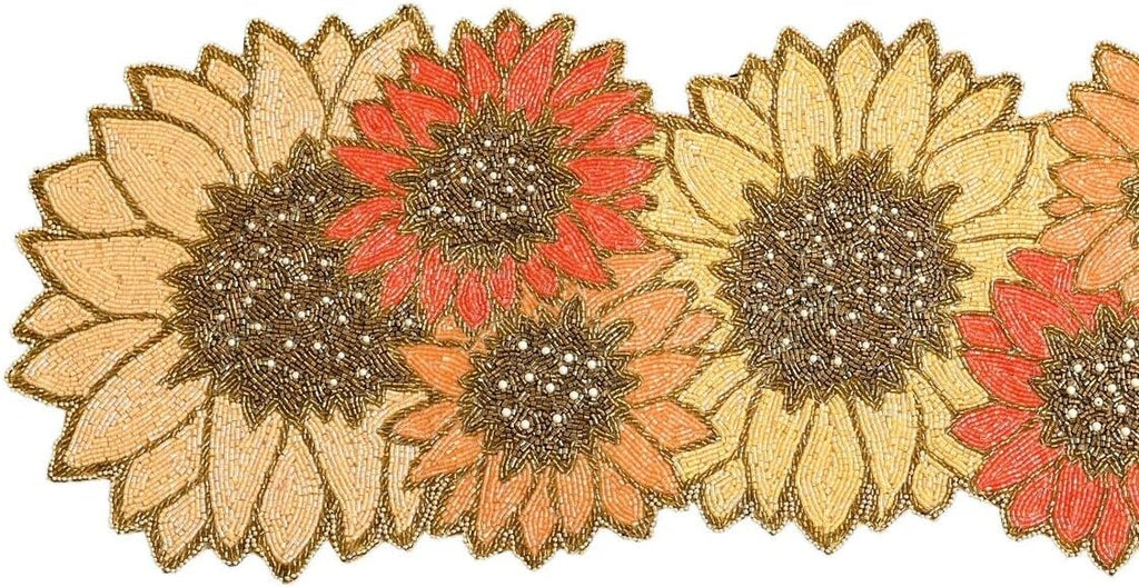 Handmade Beaded Table Runner, Multicolor Sunflower Table Runner, Designer Tableware 13X36 Inch