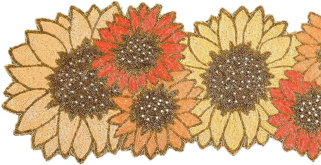 Handmade Beaded Table Runner, Multicolor Sunflower Table Runner, Designer Tableware 13X36 Inch