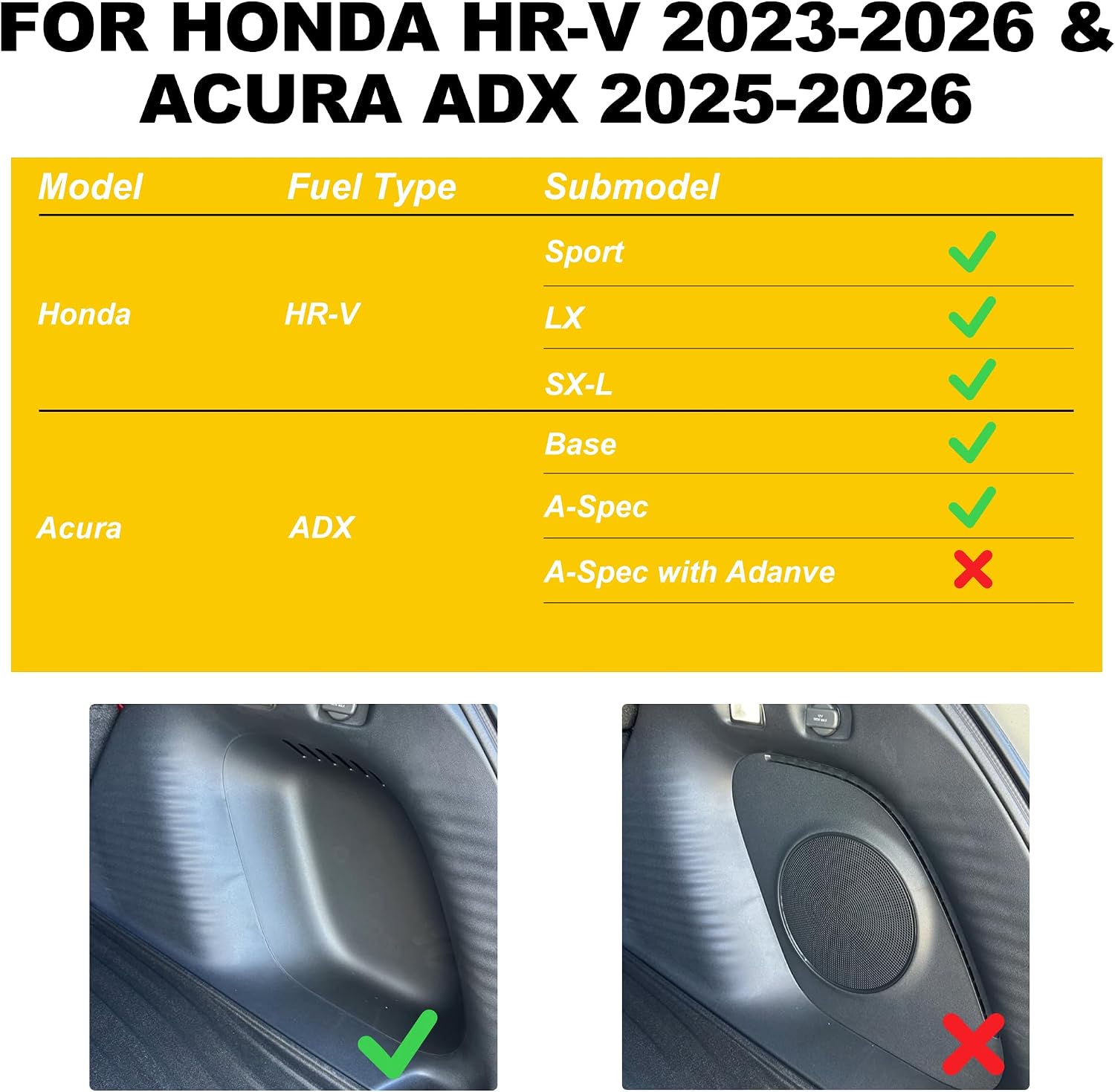 Full Set Floor Mats Fit for Honda HRV 2023-2027 Sport/LX/EX-L | for Acura ADX 2025-2026, All Weather TPE Custom Fit HR-V Floor Liners 1st & 2nd Row & Seat Back Mat & Cargo Mat