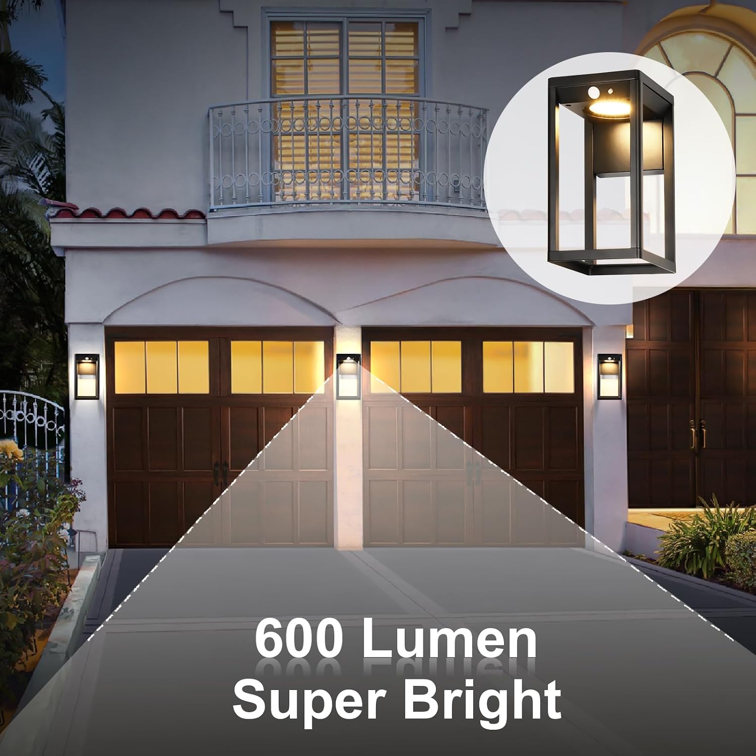 Solar Outdoor Wall Lights with Motion Sensor - 600 Lumen Aluminum Solar Sconce Lights Outdoor, Dusk to Dawn Wall Lantern for Garage, Porch, Front Door. IP44 Waterproof, 2 Pack, Black