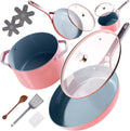 Premium Non-Toxic Ceramic Cookware Set – Triple-Layer Nonstick 12 Piece Pots and Pans with Lids, PFAS-Free, Oven Safe for Healthy Meals, Space-Saving Design, Coral Pink Color | Greater Goods