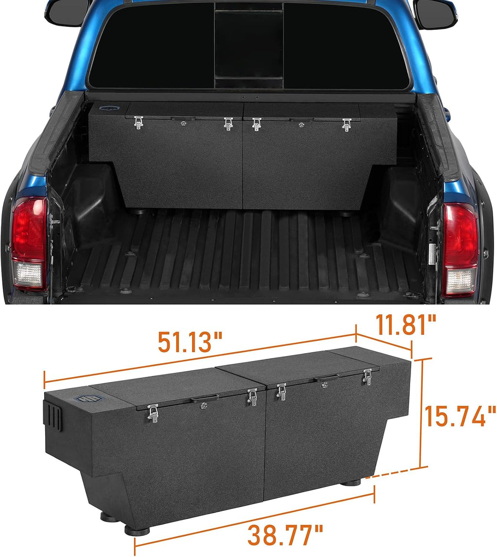 Hooke Road Tacoma Bed Tool Box Lockable Cargo Storage for Toyota Tacoma 5' and 6' Bed, Chevy Colorado & GMC Canyon 5'2' Truck, Solid Steel Waterproof Security Toolbox with Lock Keys