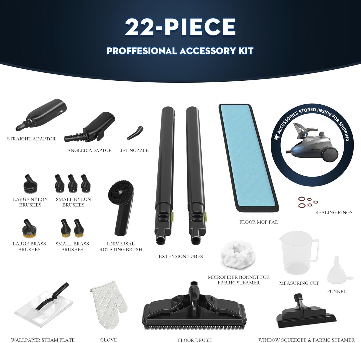 Heavy-Duty Steam Cleaner - 1500W Multipurpose Handheld Floor Steamer with 22 Accessories 16ft Cord for Home, Car Detailing, Tile, Grout, Wallpaper, Upholstery, Window, Deep Cleaning