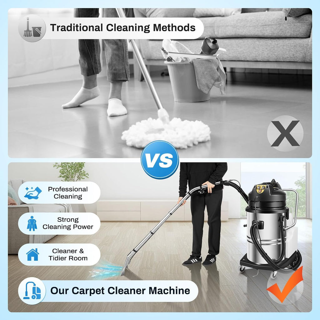 60L/15.85gal Commercial Carpet Cleaner Machine, 2110W Heavy Duty Extractor Vacuum Washing Machine Multifunctional Cleaning Machine With Mobile Tires Carpet Sofa Curtain Cleaner (2 Packages)