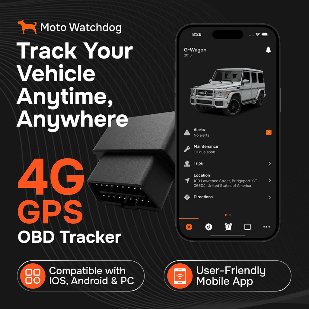GPS Tracker for Vehicles, No Monthly Fee, No Subscription with Real-Time Location, Mileage Tracking, Speeding Monitoring, Route History, Geofence, OBD, Fleets & Families, USA, Moto Watchdog
