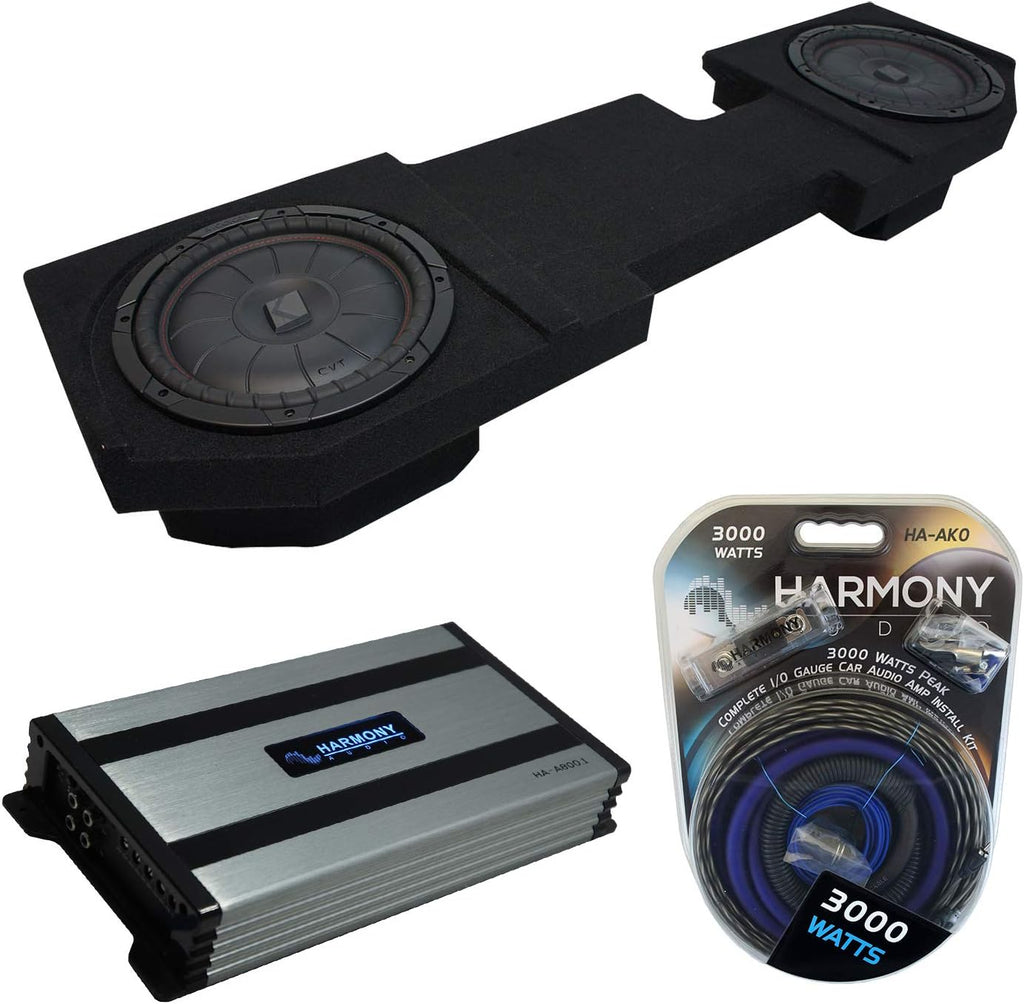 Harmony Audio Compatible with 2002-2018 Dodge Ram Quad Crew Kicker Bundle CompVT CVT12 Dual 12' Sub Box Harmony HA-A800.1