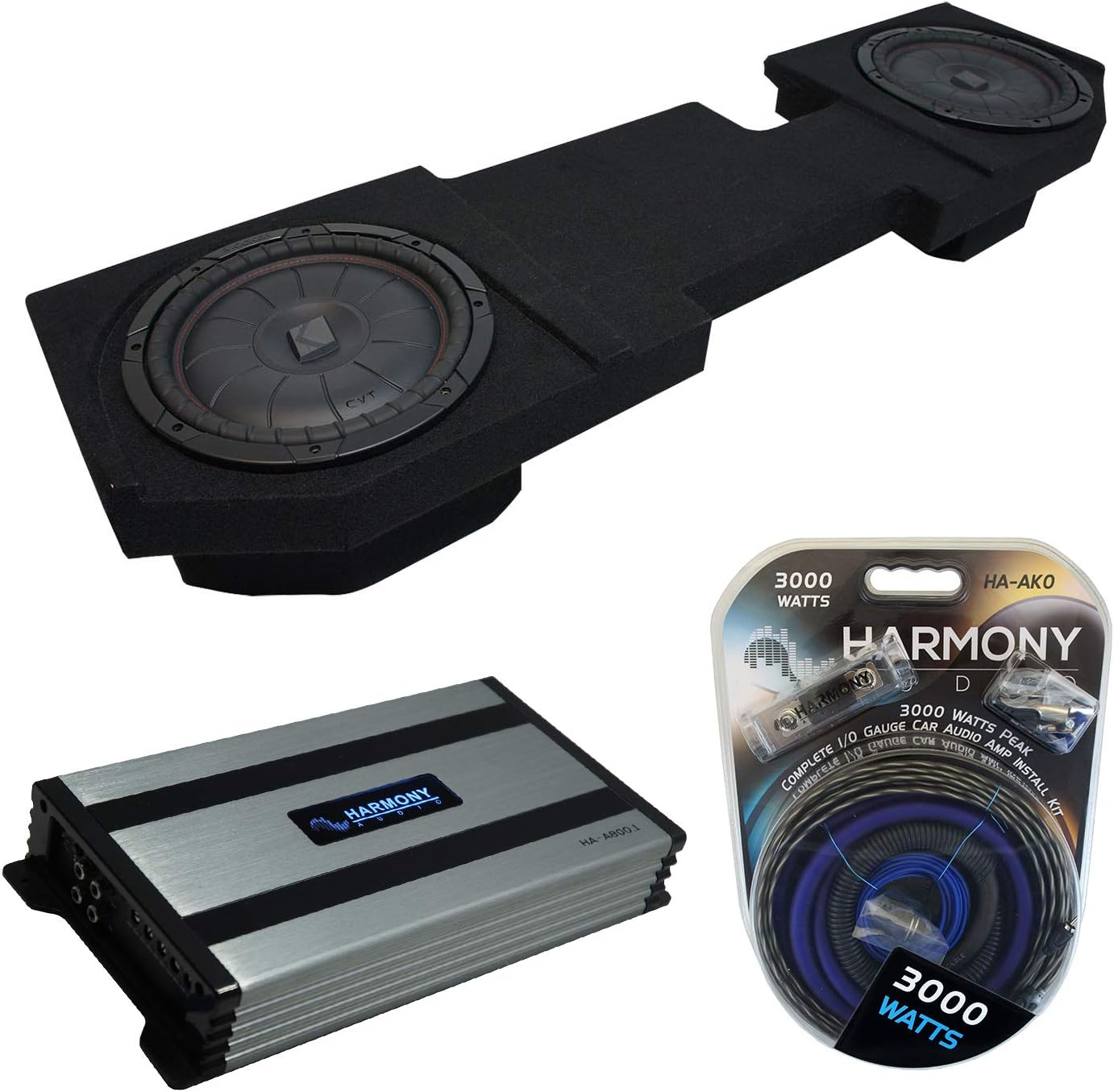 Harmony Audio Compatible with 2002-2018 Dodge Ram Quad Crew Kicker Bundle CompVT CVT12 Dual 12' Sub Box Harmony HA-A800.1