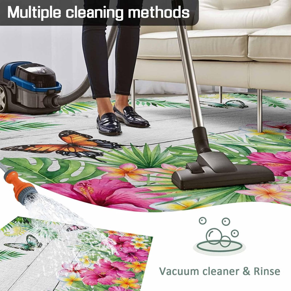 Outdoor Rug 6x9ft Burmese Gardenia Flower Butterflies Patio Area Rugs Waterproof Easy Cleaning Non Shedding Thick Mats Purple Floral Art Carpet for Indoor Outdoor Porch Deck Backyard Balcony