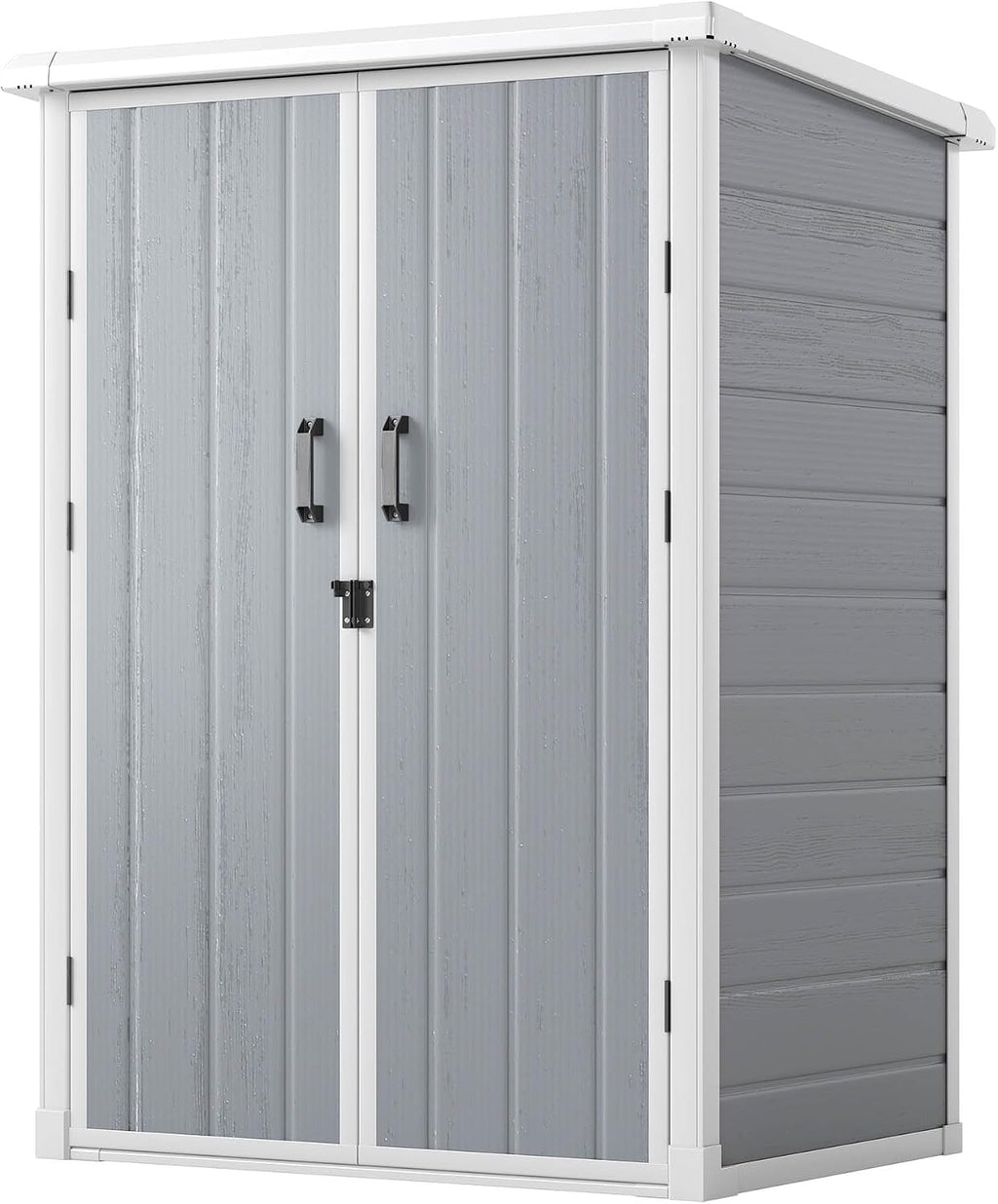 GOOBED Outdoor Storage Shed with 2 Adjustable Shelves, 49 Cu Ft Waterproof Vertical Garden Tool Shed with Lockable Door, Plastic Tall Tool Cabinet for Backyard Garden Patio Lawn, Gray