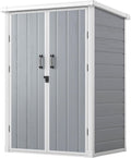 GOOBED Outdoor Storage Shed with 2 Adjustable Shelves, 49 Cu Ft Waterproof Vertical Garden Tool Shed with Lockable Door, Plastic Tall Tool Cabinet for Backyard Garden Patio Lawn, Gray