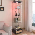Modern Glass Display Cabinet with LED Light 4-Shelf Curio Cabinets with Rattan Drawer and Wheels,Tempered Glass Display Shelf Bookcase for Living Room Home Office