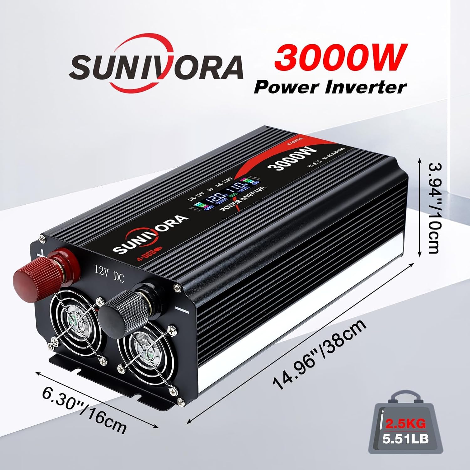 3000 Watt Power Inverter 12V to 110V/120V DC to AC Converter 6000W Peak, with Remote Control & LCD, 4 AC Outlets & 4 USB Ports Power Inverters for Vehicles Car Truck Boat RV Camping Solar System EPS