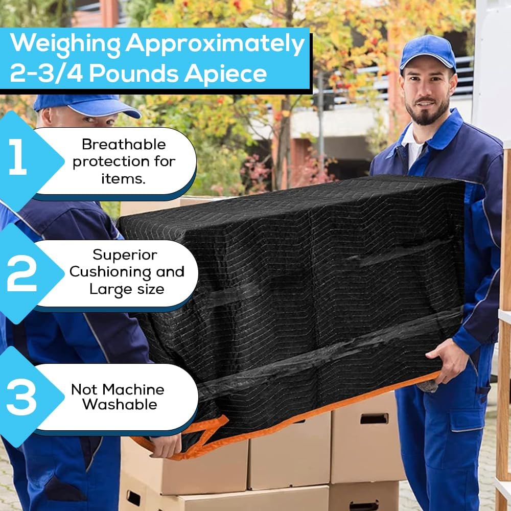 SIMPLI-MAGIC Heavy Duty Padded Moving Blankets (12 Pack),Black/Orange & 79522 Heavy Duty Padded Moving Blankets, Orange/Black, 72' x 80', 6 Pack