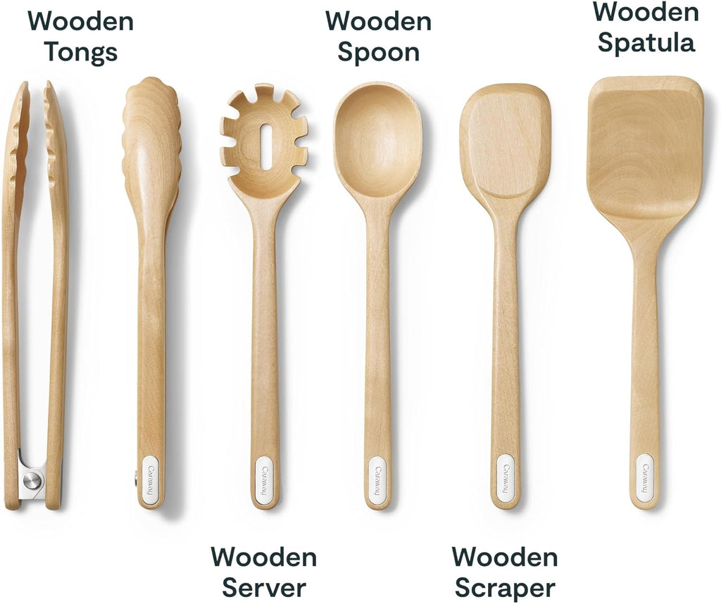 Caraway Kitchen Knife Set & Wooden Utensil Set - Made With Premium German Steel Blades & FSC-Certified Birch Wood - Non-Toxic Materials - Mist