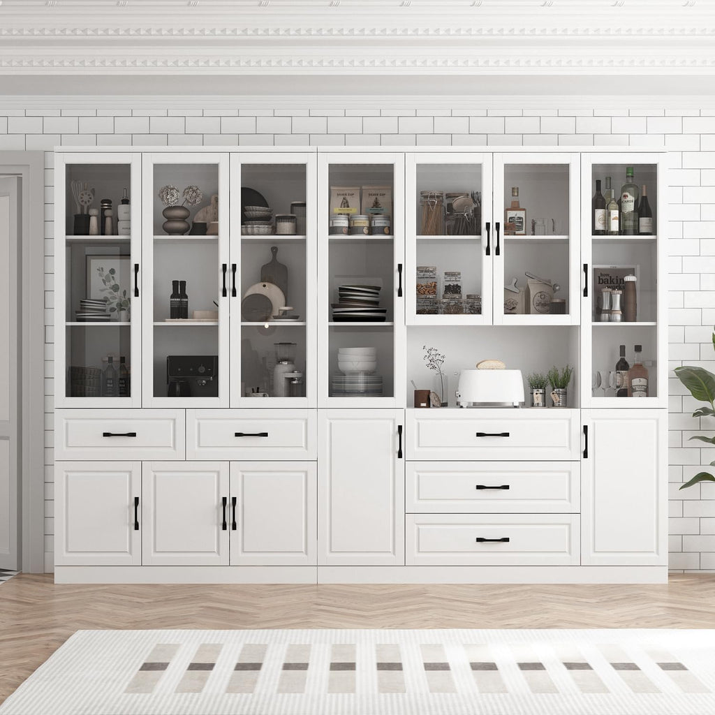 Tall Bookshelf with Glass Doors & Drawers, Large Storage Cabinet Home Office Bookcase with Doors & Shelves, Glass Display Cabinet for Living Room, White (47.2' W x 15.7' D x 78.9' H)