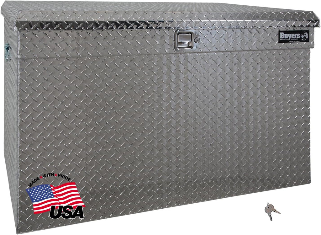 Buyers Products 1712110 Aluminum Diamond Tread All Purpose Chest Tool Box, 24 x 48 x 24 Inch, Made in the USA, Jumbo Toolbox For Work Site Storage & Organization, Durable Contractor Job Box