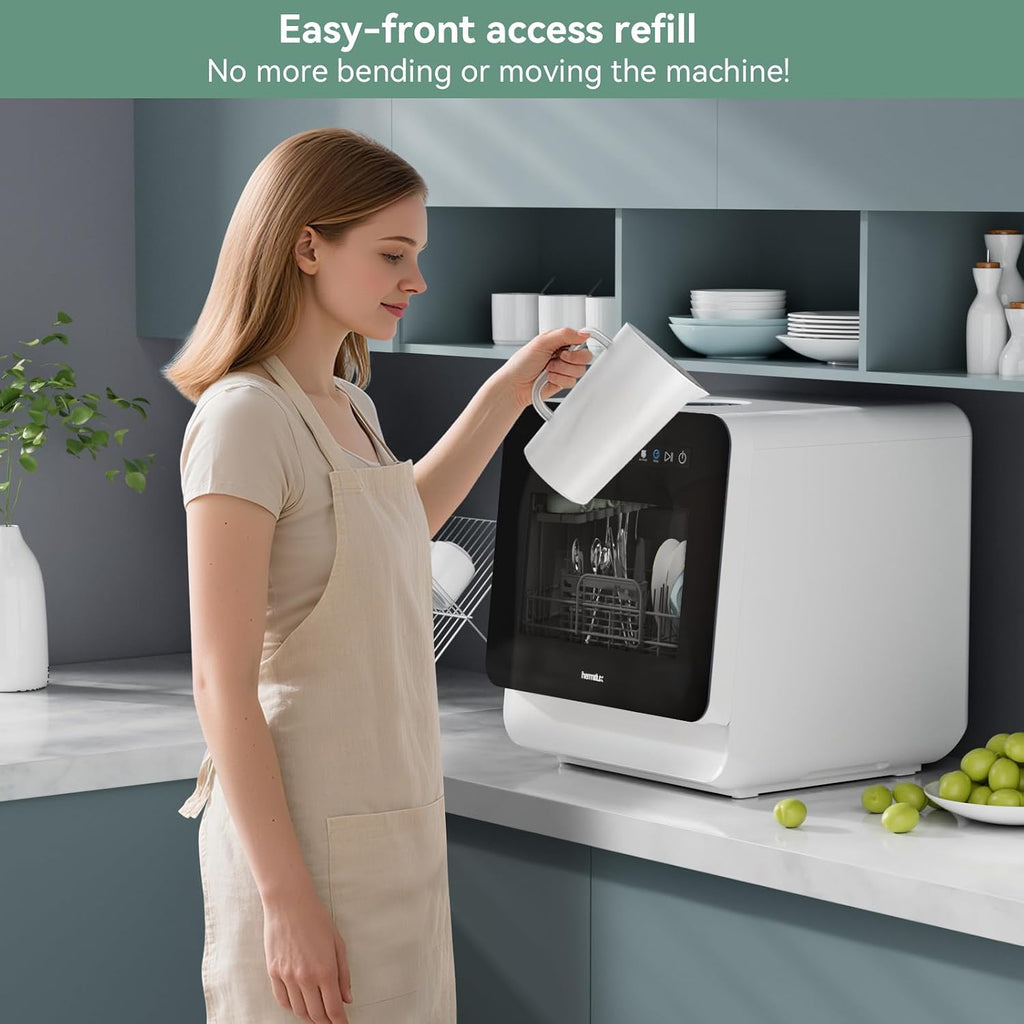 Hermitlux Countertop Dishwasher, Energy Star Portable Dishwashers Mini with 5 Place Settings, 8 Washing Programs & Color Screen, 5-Liter Built-in Water Tank for Apartments & RVs, No Hookup Needed