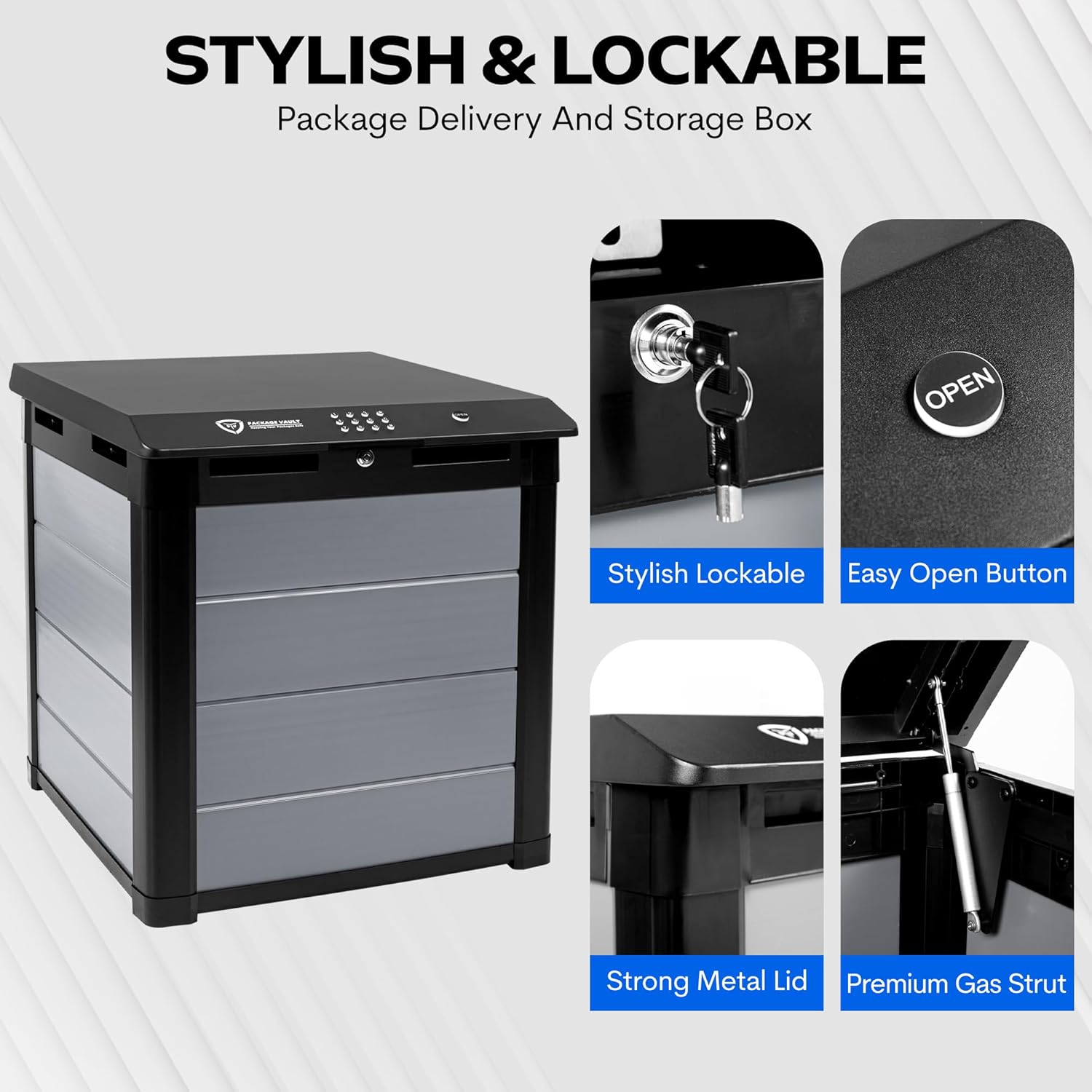 Package Vault- Robust Large Smart Delivery Lock Box 'Package Theft Prevention' with a Smart Bluetooth Lock, Great for Outdoor Patios and Porches to Keep Your Packages and Deliveries Safe