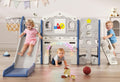 BIERUM 10 in 1 Toddler Slide Set - Baby Slide for Toddlers 1-3 with Colorful Lights, Drawing Board and Building Blocks Board, Indoor Outdoor Toddler Playset Playground, Blue Gray