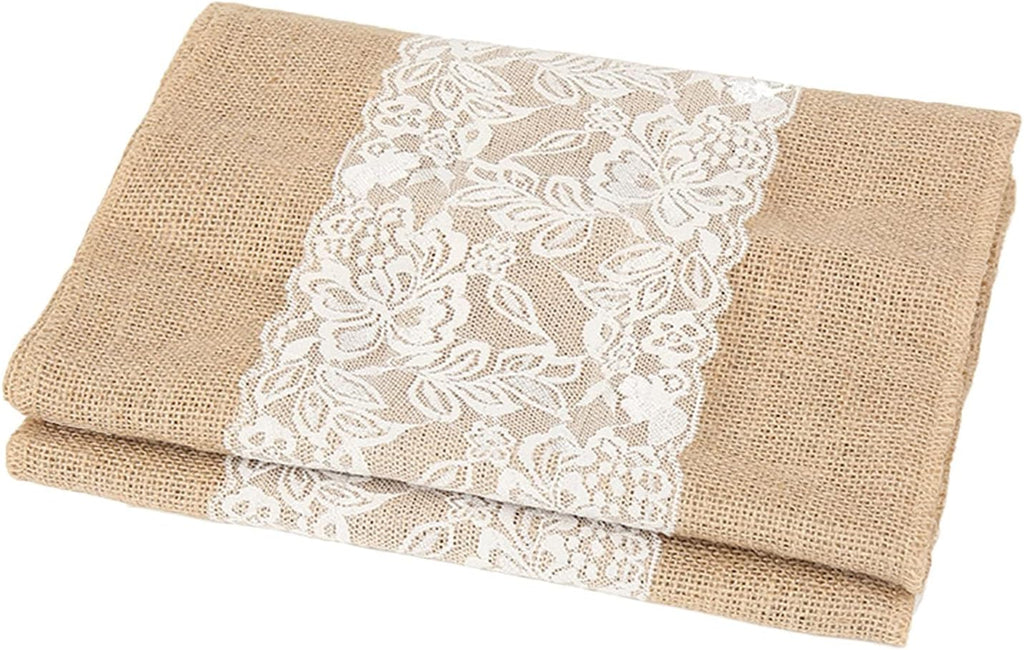 Table Runner RENRUIRUI- 10 Pack Burlap Lace for Rustic Farmhouse Style Wedding Banquet Birthday Party Table Decor,12 X 108 Inch