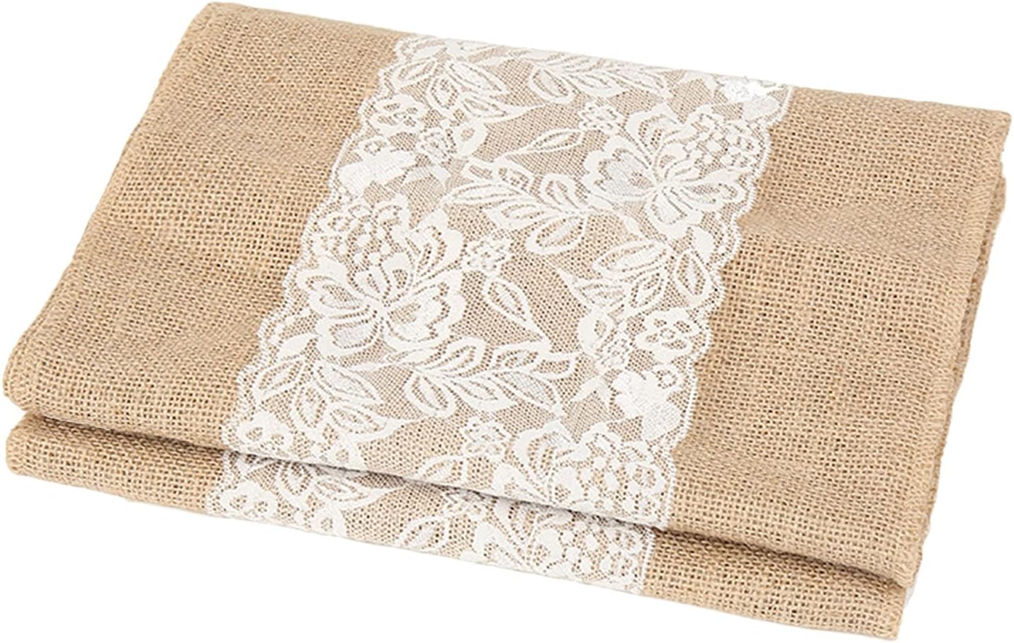 Table Runner RENRUIRUI- 10 Pack Burlap Lace for Rustic Farmhouse Style Wedding Banquet Birthday Party Table Decor,12 X 108 Inch