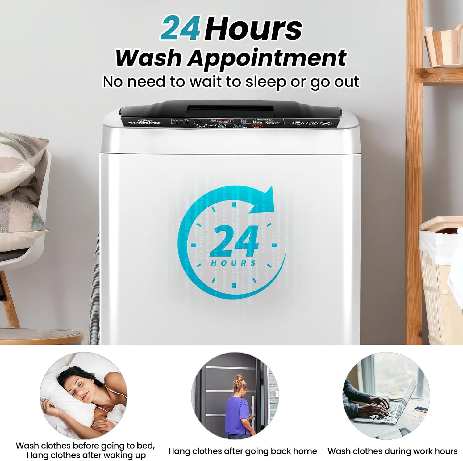 Nictemaw 2.8 Cu.ft Portable Washing Machine, 20 lbs Capacity Full Automatic Washing Machine with 10 Wash Programs, LED Display & Drain Pump, Portable Washer for Apartments, RV, Dorm, Home, Off-white