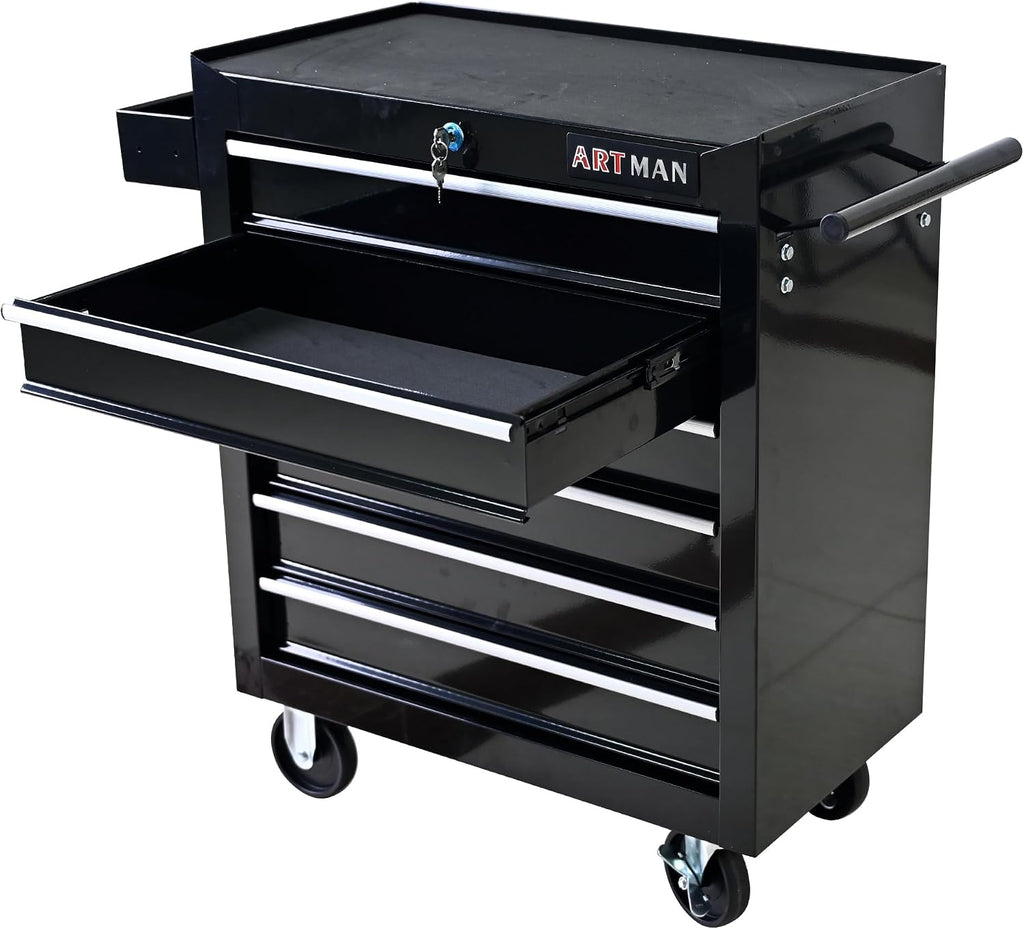 6-Drawer Tool Cart on Wheels, Drawers Rolling Tool Chest with Key Lock, Mobile Trolley Organizer Tools Box with Locking Wheels & Ball Bearing Drawers for Garage,Warehouse,Repair Shop (Black)