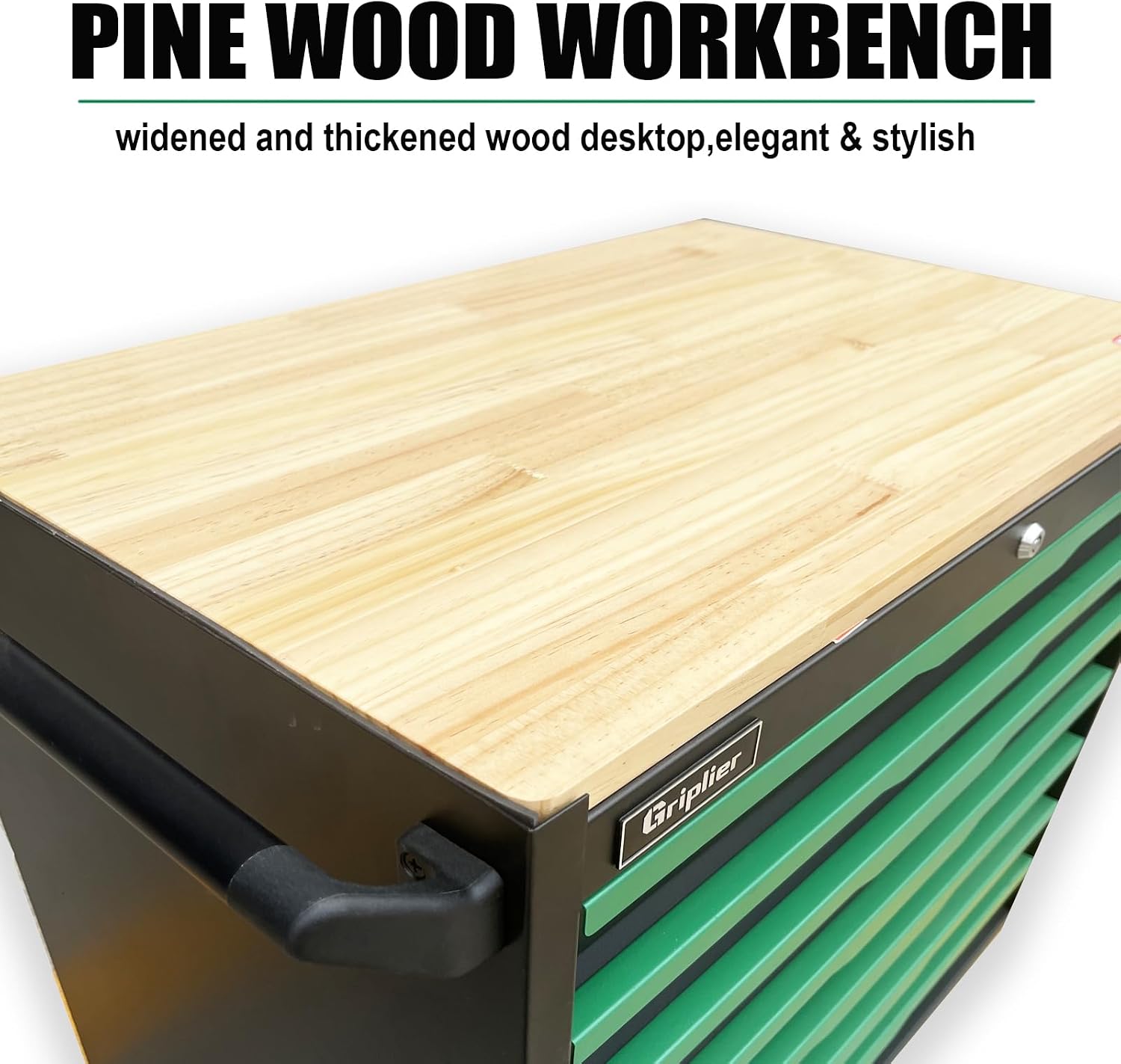 7-Drawer Tool Chest with Wood Top, 31.3W x 18.9D x 32.3H inches, Black and Green，Locking Rolling Tool Box with Wheels,Mechanic Tool Cabinets for Garage, Warehouse,Repair Shop,Workshop