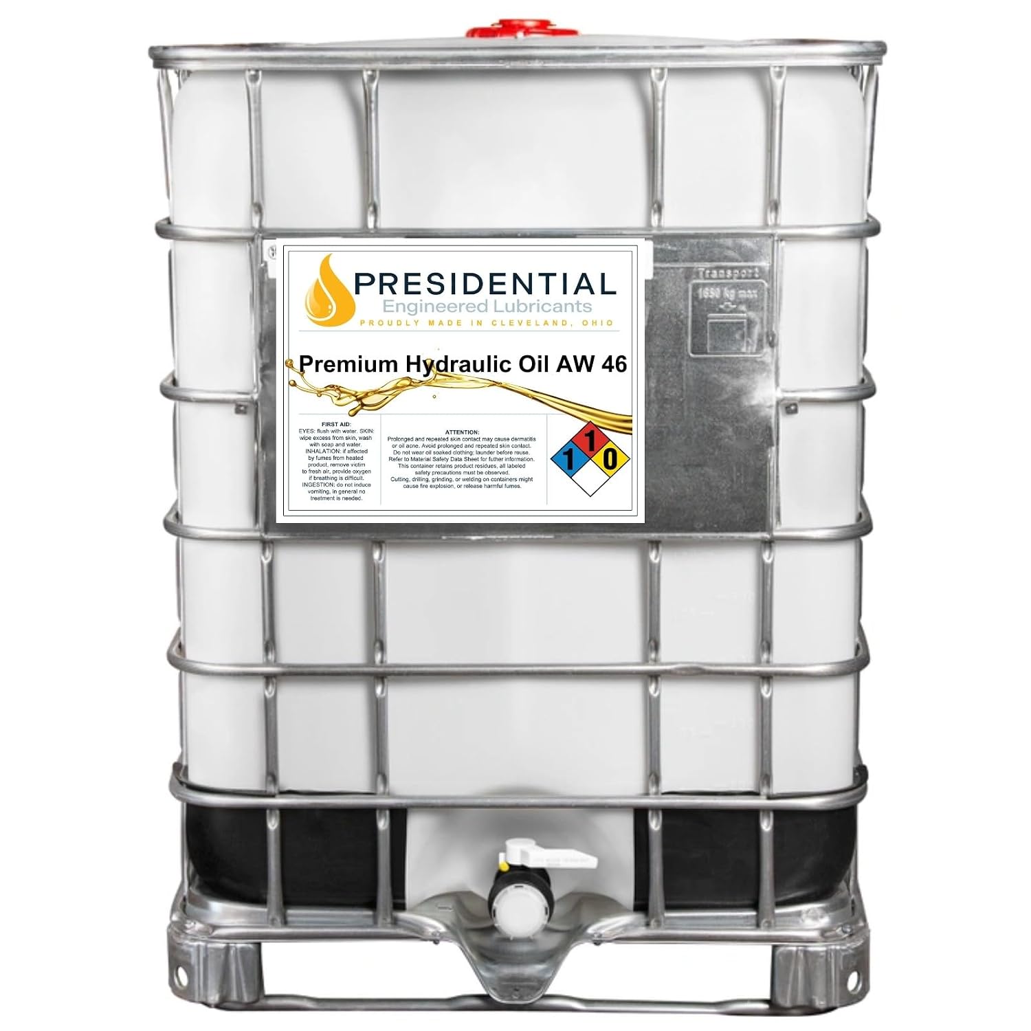 Presidential Hydraulic Oil 46 - ISO AW 46 Hydraulic Fluid - Premium Oils & Fluids for Machine Rust and Corrosion Protection - Anti-Foam, Low Temperature Fluidity - Made in USA (330 Gallon Tote)