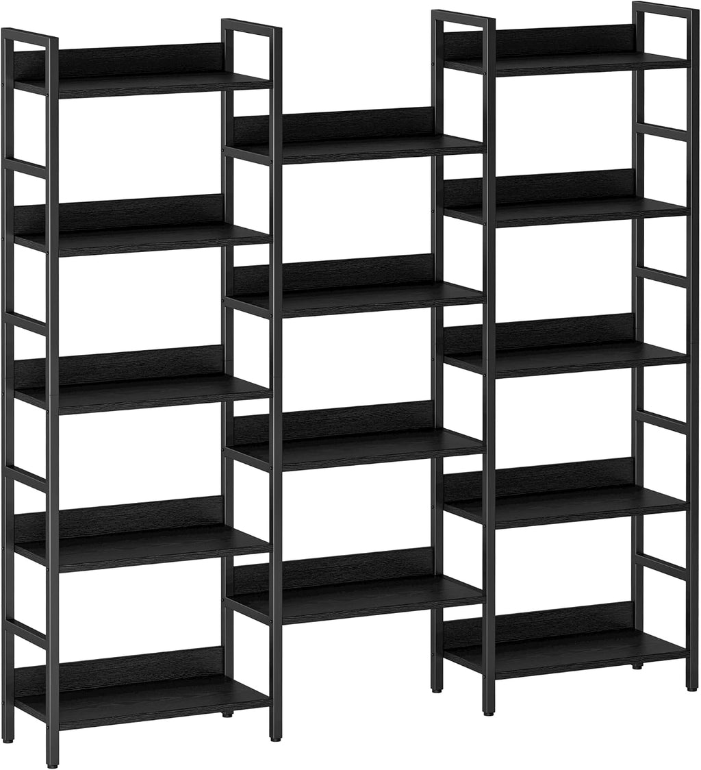 IRONCK Bookshelf, Bookshelves and Bookcases, 5 Tiers Bookshelf with Baffles, Large Book Shelf with Metal Shelving, Triple Wide Shelves for Living Room, Home Office
